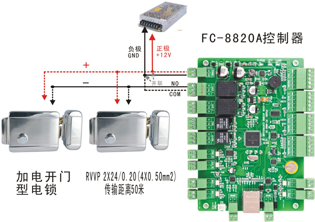 雙門(mén)門(mén)禁控制器與電控鎖的接線